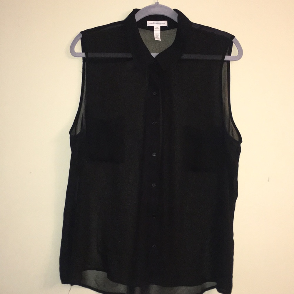 Sheer Chiffon Black Button Down Tank